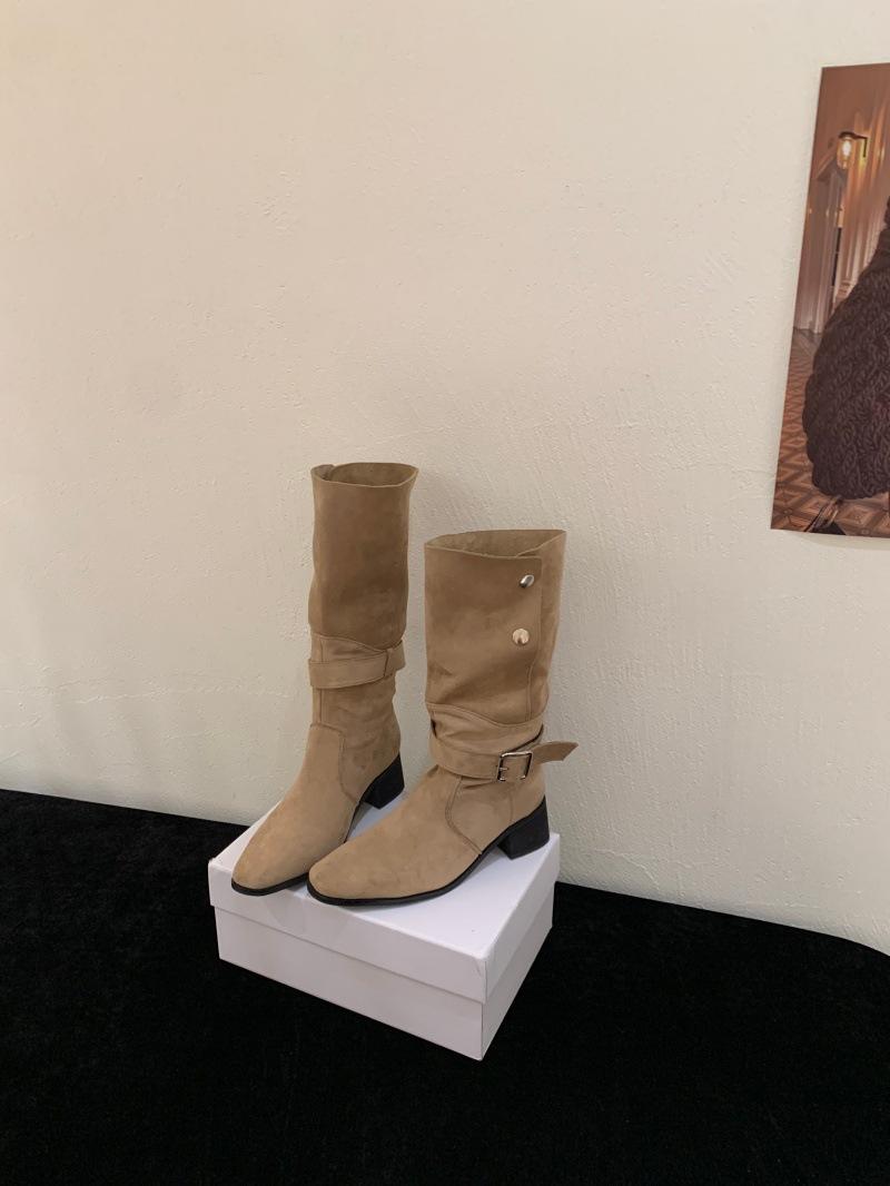 

Sheepskin version~ Retro belt buckle knight boots women s 2025 new two-wear boots snap buckle thick heel western cowboy boots 39 хаки