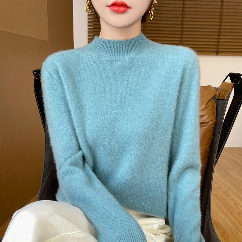 Women's Seamless Wool Sweater - Half-High Collar, Versatile Knit Base Layer, Fashionable and Warm for Autumn/Winter, New Arrival