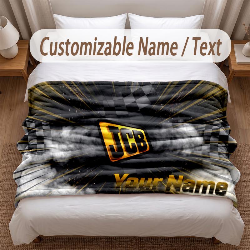 JCB Printed Flannel Blanket Custom Name Text Soft Warm Throw For Bedroom Holiday Gift