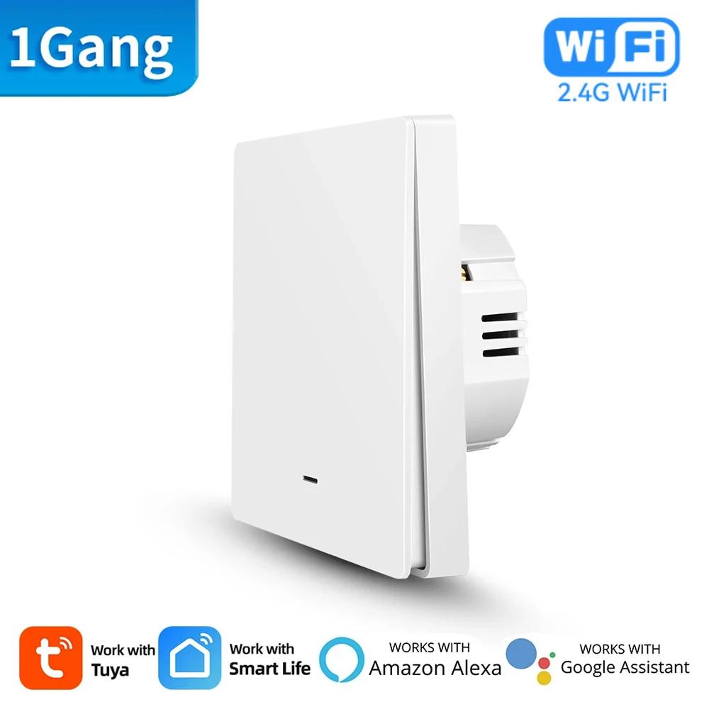 Tuya Smart WiFi Light Switch Push Button No Neutral Wire/With Neutral Wire Switch Smart Life App Control Alexa Google Home Alice