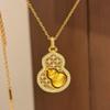New Chinese Style Rhinestone Carved Gourd Pendant Necklace for Women