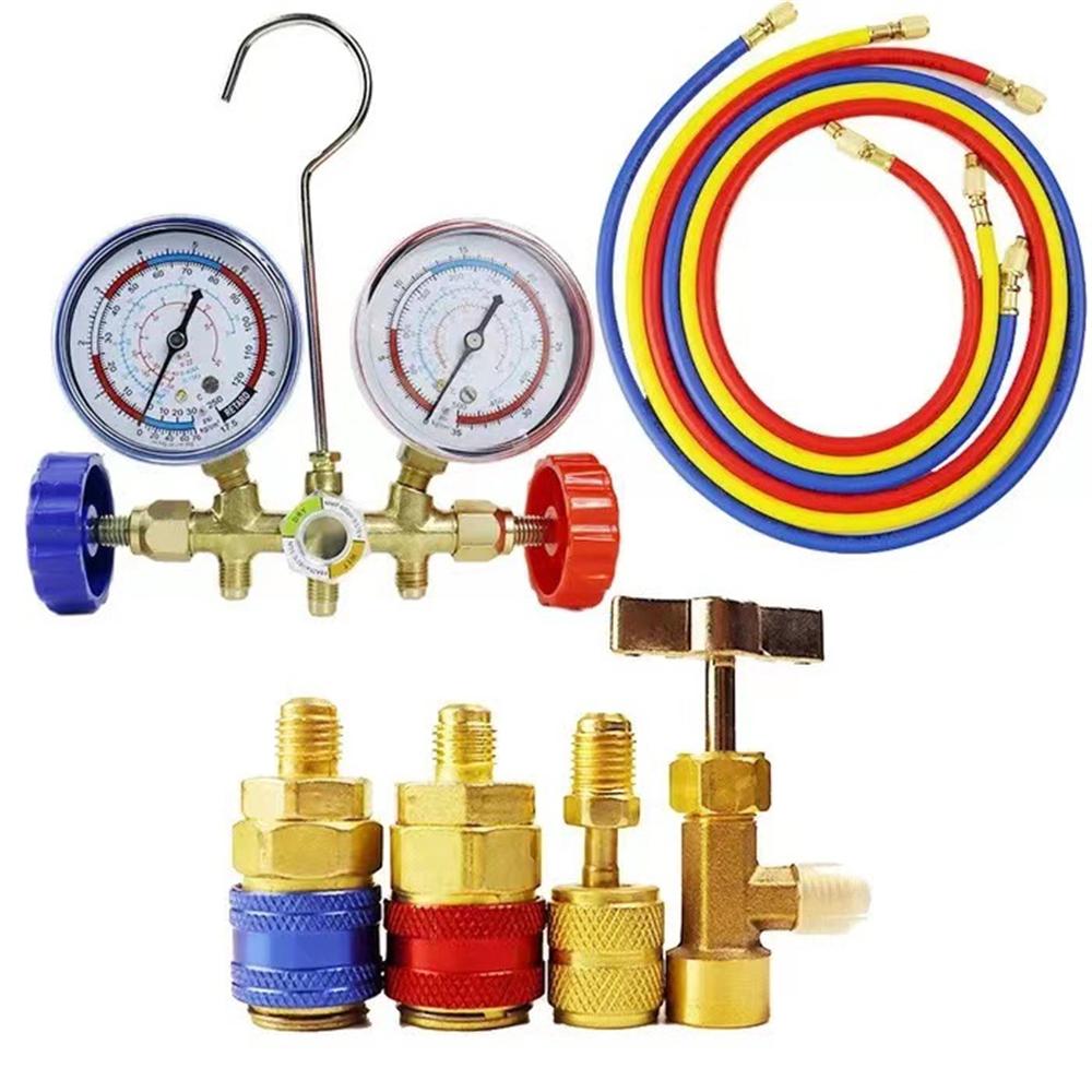 Manifold Gauge Set HVAC A/C Refrigeration Charging Service with Hoses Adjustable Couplers Adapter Can Tap For R32 410 22 134A
