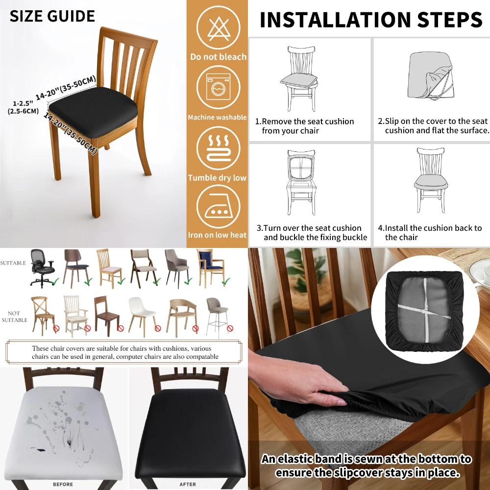 4/8 Buc Huse de Scaun Impermeabile din Piele PU pentru Sala de Mese Huse Elasticizate pentru Pernele Scaunelor de Dining Huse Protectoare pentru Scaune de Bucătărie
