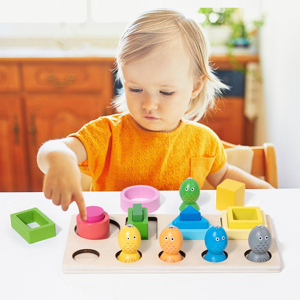 Non-Toxic Montessori Wooden Color Shape Cognitive Classification Matching Puzzle Children'S Magnetic Fishing Learning Educational Toys