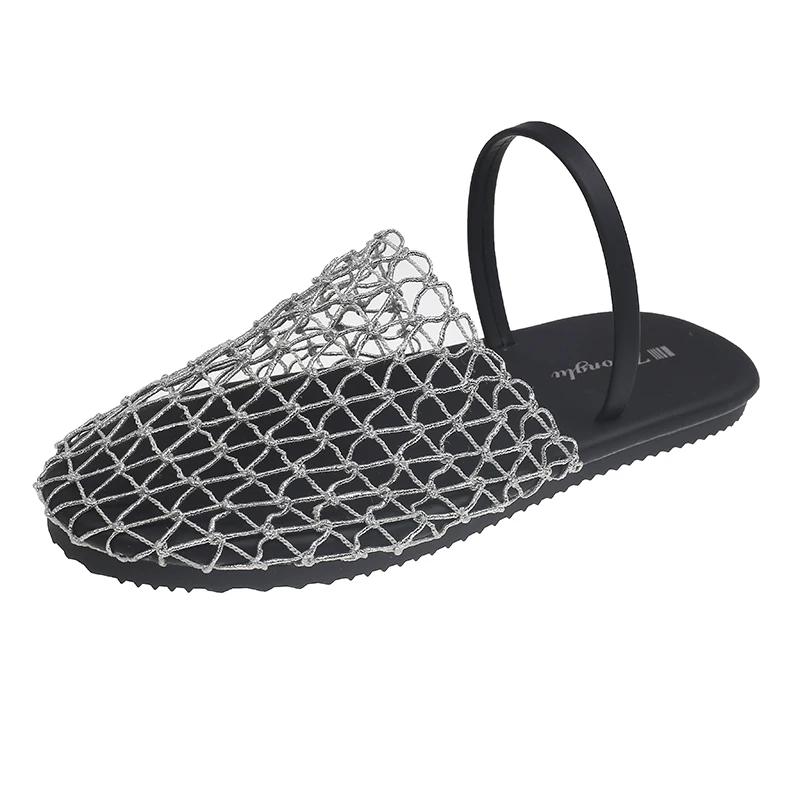 

Fashion Women s Slippers Flat Sole Round Toe Mesh Upper Cover Toe Women s Mules Shoes Women Dress Outdoor Breathable Zapatillas De Mujer 40 серебряный