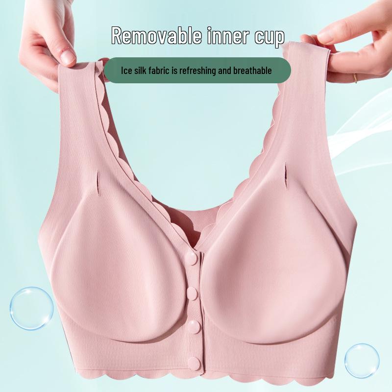 Ice Silk Wireless Bra: Seamless Front-Closure for Middle-aged and Elderly Women