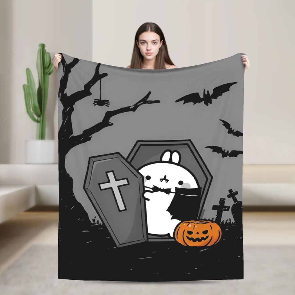 Cute Anime M-Molangs Blanket Fleece Spring Autumn Portable Ultra-Soft Throw Blankets for Home Office Bedspread