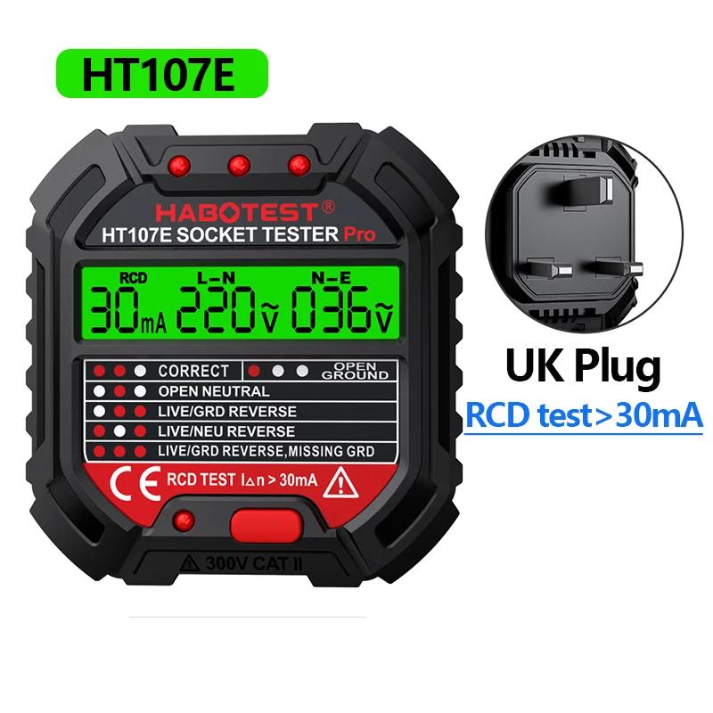 HT106/HT107 Digital Outlet Socket Detector Voltage Test Socket Testers US/UK/EU Plug Ground Zero Line Phase Check RCD NCV Tester