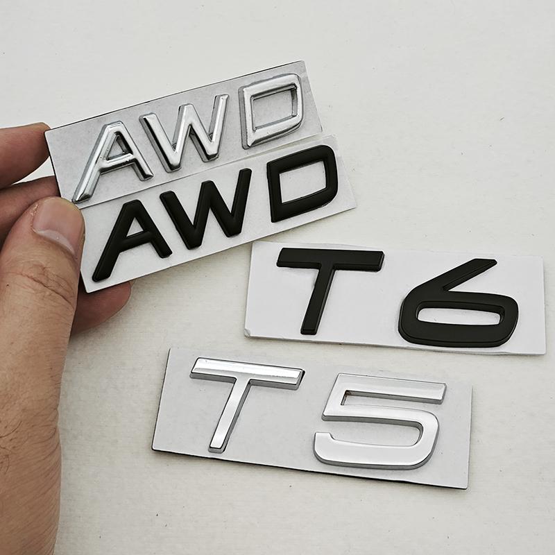 3D Metal Car Badge Logo T5 T6 AWD Rear Trunk Emblem Decals For Volvo S40 S60 S80 V60 V70 V90 XC40 XC60 XC90 Exterior Accessories