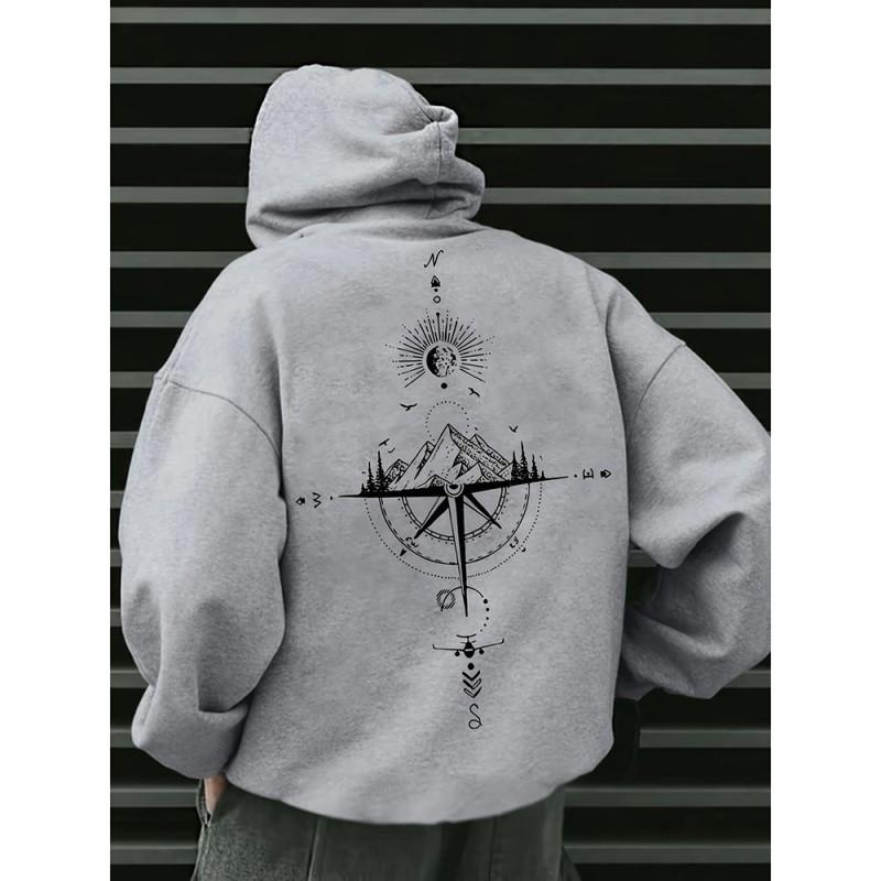Felpa con cappuccio da uomo oversize stampata, felpa casual a maniche lunghe, pullover per l'autunno