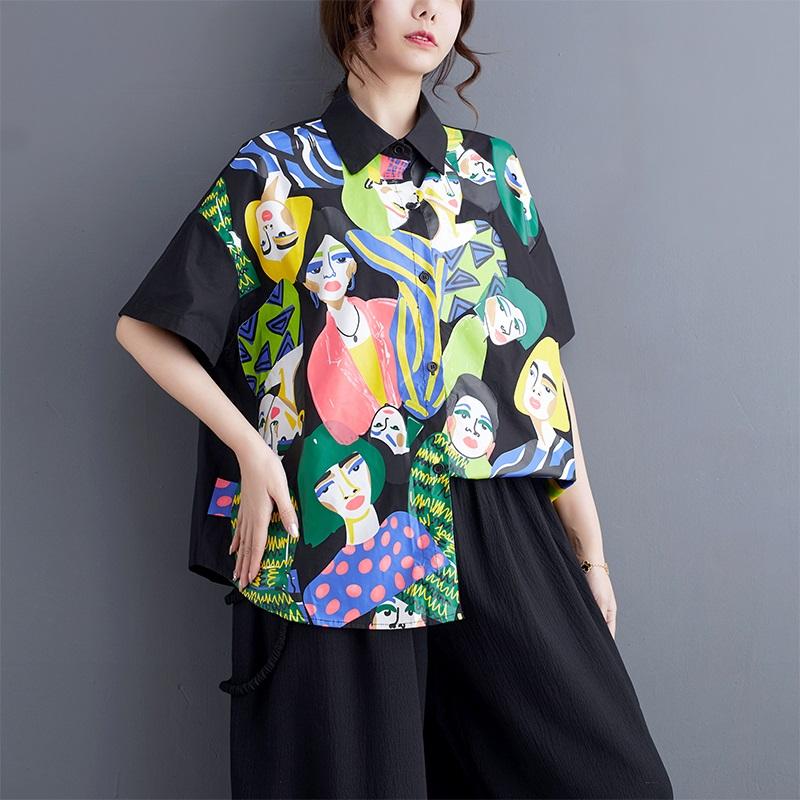 Camisas y blusas de algodón de gran tamaño de manga corta para blusa, tops informales sueltos de verano, camisa con botones para mujer