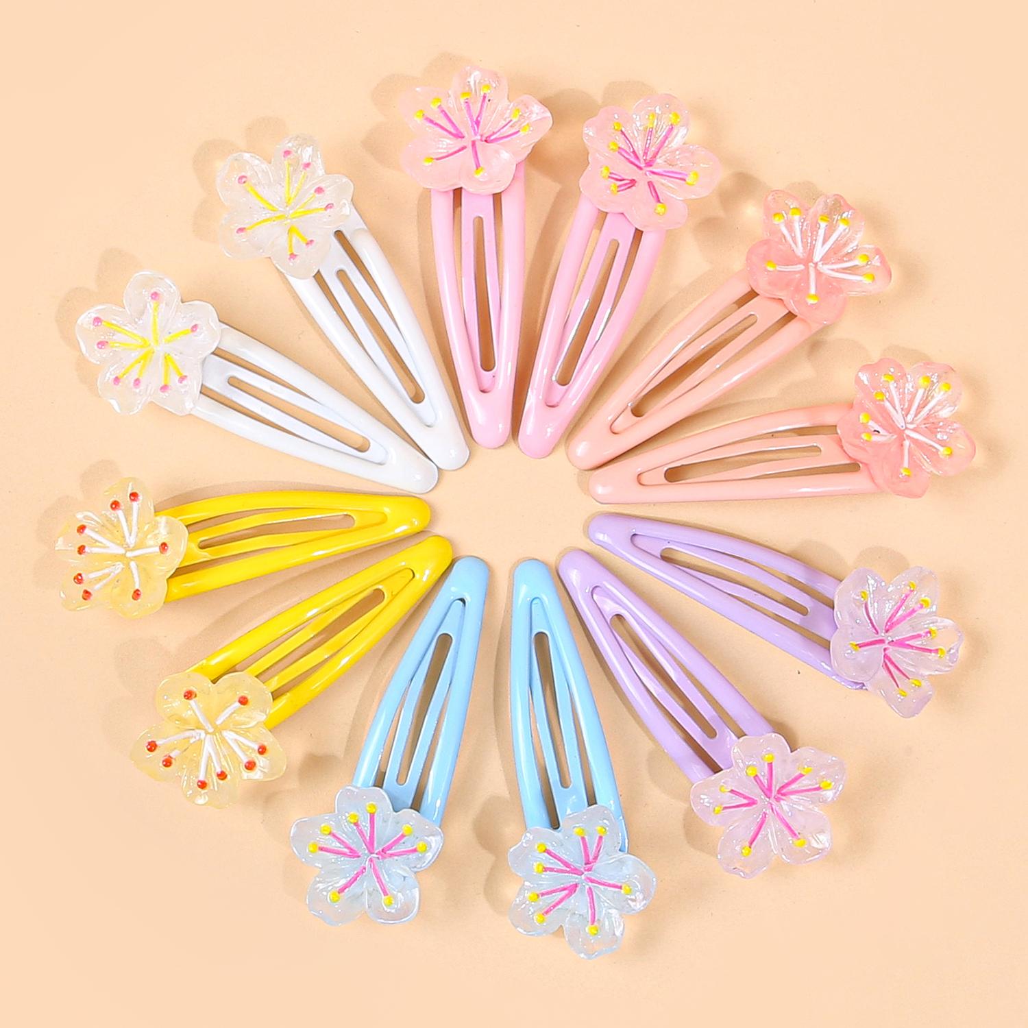 

12 шт. Милые заколки для волос в виде цветов, заколки-автоматы для девочек, заколки-защелки для волос, цветочные шпильки для волос, детские аксессуары для волос для детей и женщин