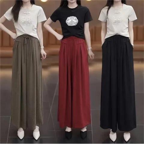 Wide-leg pants women's (ice silk wrinkled) new super-hot pants popular loose and drape casual culottes Yamamoto pants