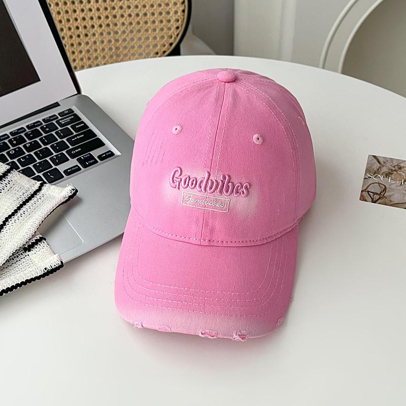 

Style Distressed Letter Embroidered Cotton Baseball Cap With Sun Protection For Casual Wear рожевий червоний колір