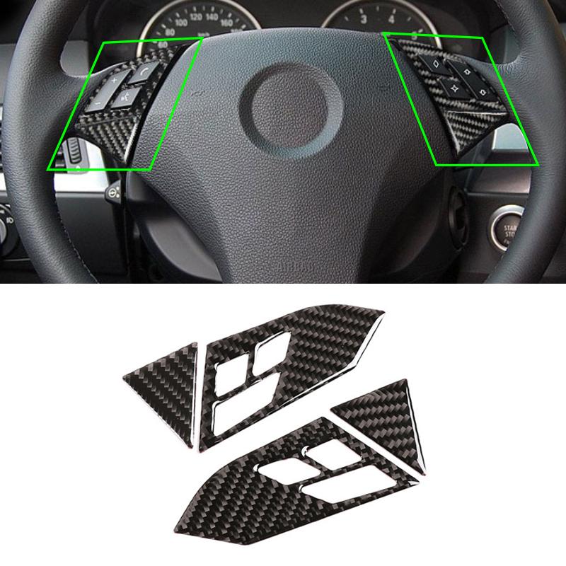 For BMW 5 Series E60 E61 2004 - 2010 Soft Carbon Fiber Car Auto Interior Steering Wheel Panel Switch Button Frame Cover Trim