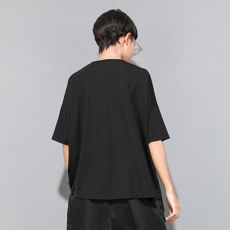 Evropské a americké dámské letní gotické patchworkové tričko, kulatý výstřih, krátký rukáv, trendy BF styl streetwear.