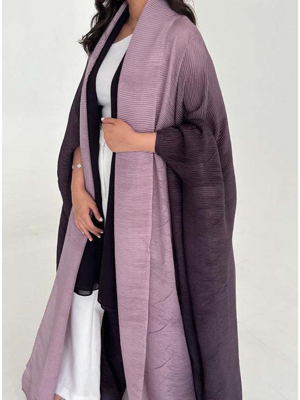 Plus Size Women's Gradient Batwing Sleeve Spring Coat - Miyake Style Fashionable Long Robe