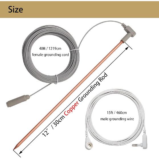 Copper Grounding Rod with 40ft Female Ground Cord, Portable Ground Rod Kit,Great for Grounded Earth Connected Products, Easy to Use with Grounding