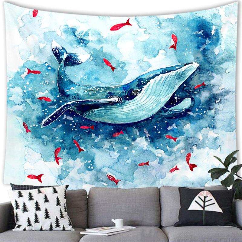 Cartoon Sea Whale Tapestry Wall Hanging Whale Tapestry Home Living Room Bedroom Decoration Background
