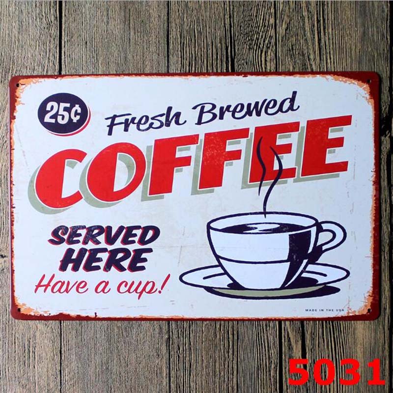 1pc Retro Metal Poster Coffee Sign Decor Plaque Vintage Tin Sign House Art License Poster Cafe Bar Metal Plates Wall Home Decor