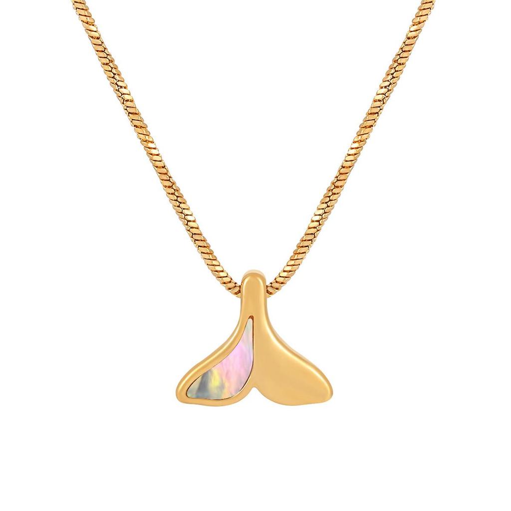 European-American Mermaid Tail Necklace: White Shell & Titanium Steel Pendant