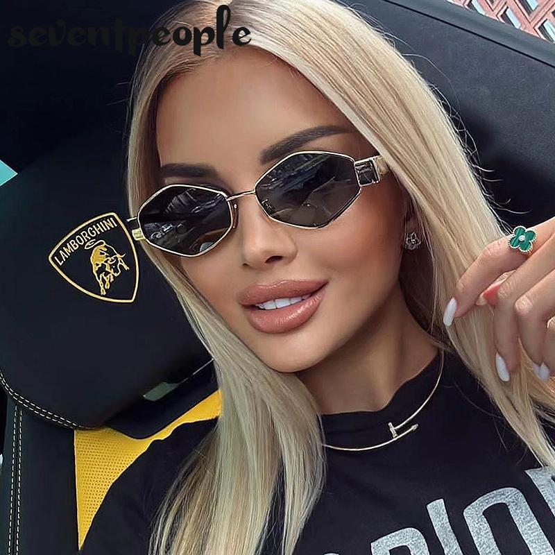 Small Frame Polygonal Sunglasses Women Luxury Brand Designer Metal Punk Sun Glasses For Men Vintage Rhombus Sunglass Shades