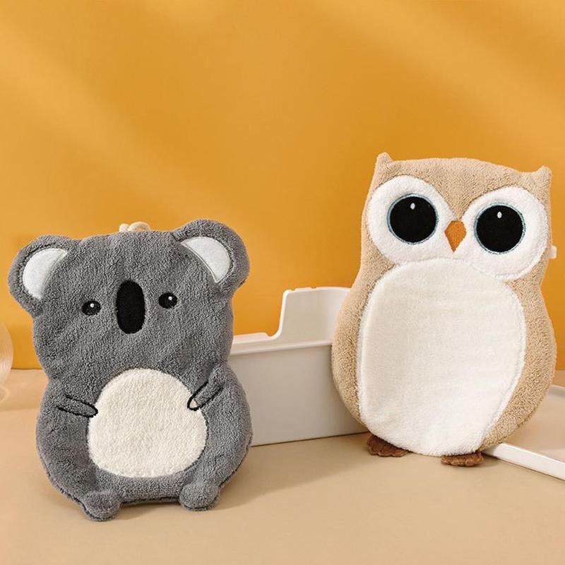 Cute Animal Cartoon Hanging Hand Towels, Fluffy Towels Quick Drying Cloth, Ultra Absorbent Hand Towels Cartoon Owl Koala Shape