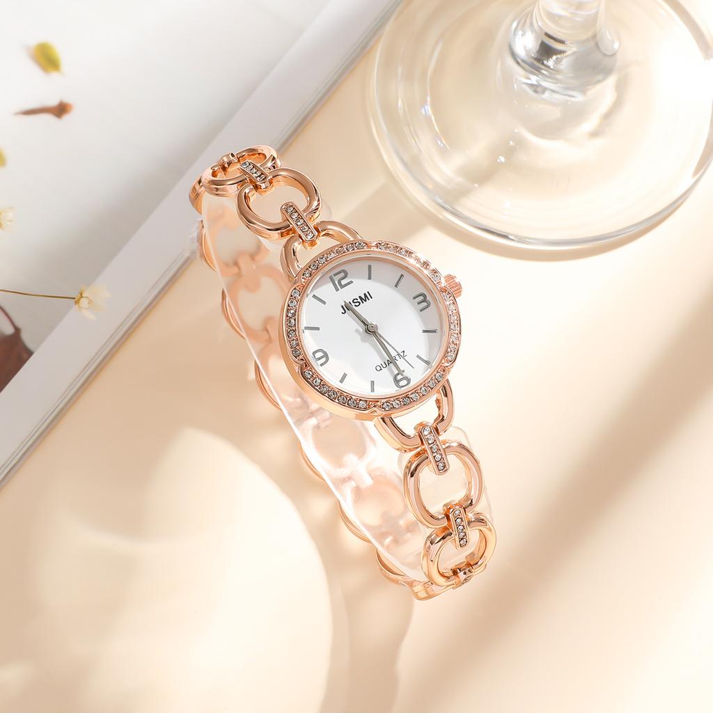 Ladies' new trend personality round diamond dial steel strap quartz watches fashion bracelets diamond hand chains feather hand c