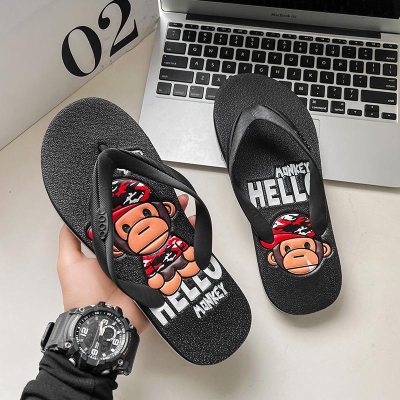 Fashion 2024 summer new men's cartoon flip-flops fashion casual comfortable flat beach men's shoes home wading sandals non-slip