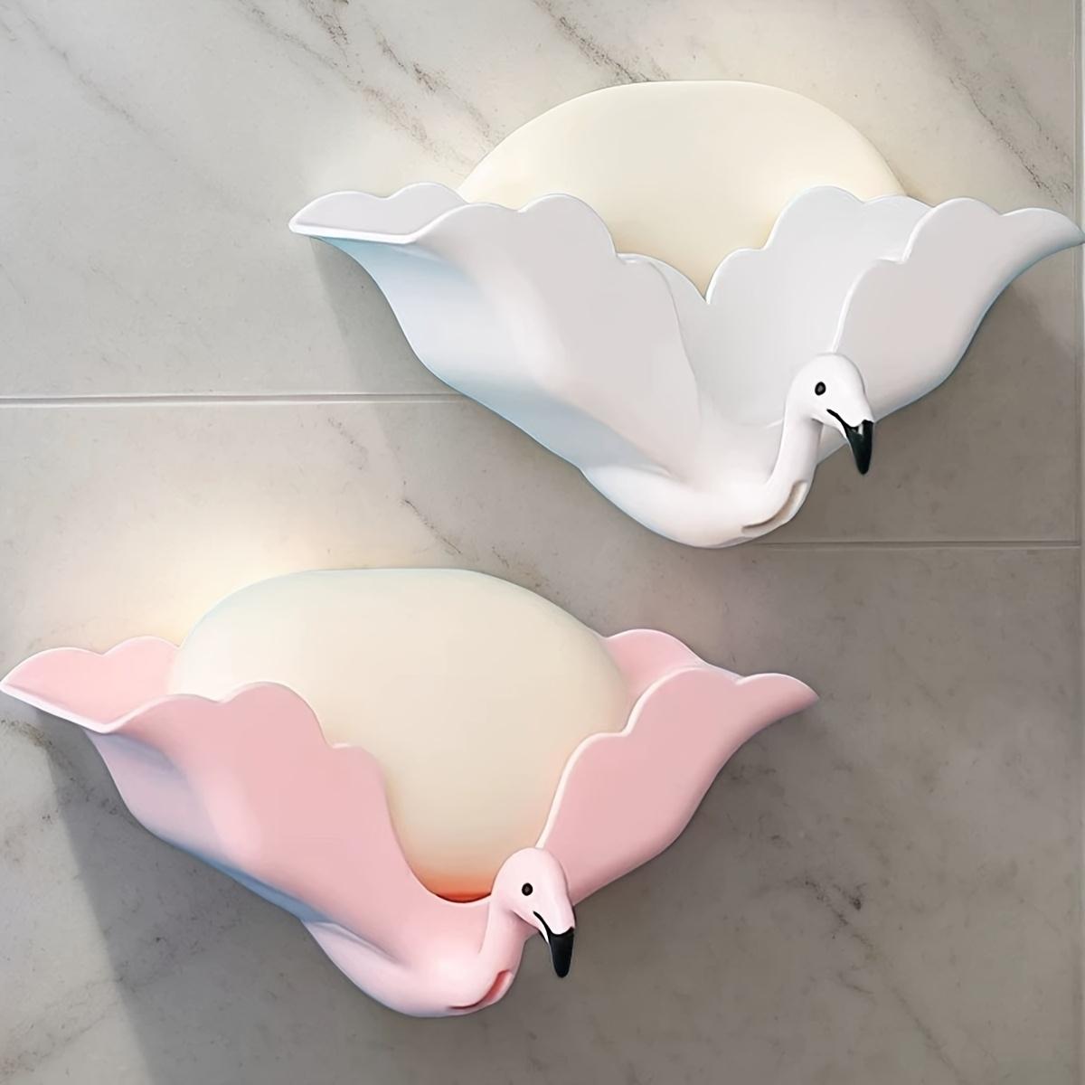 

2Pcs Flamingo No Punching Soap Box Household Soap Box Drain Multifunctional Wall Mounted Creative Soap Box Cute