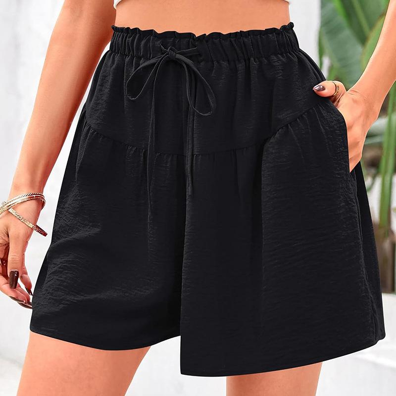 

YYFS женские модные повседневные однотонные спортивные шорты с высокой талией и принтом XXL чёрный