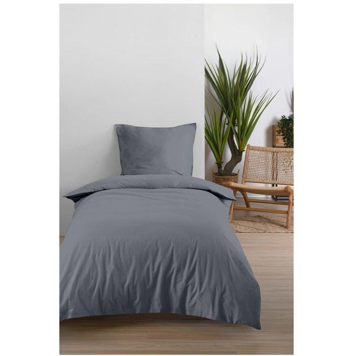 Housse de couette en coton 140 x 200 cm uni Edenne gris souris