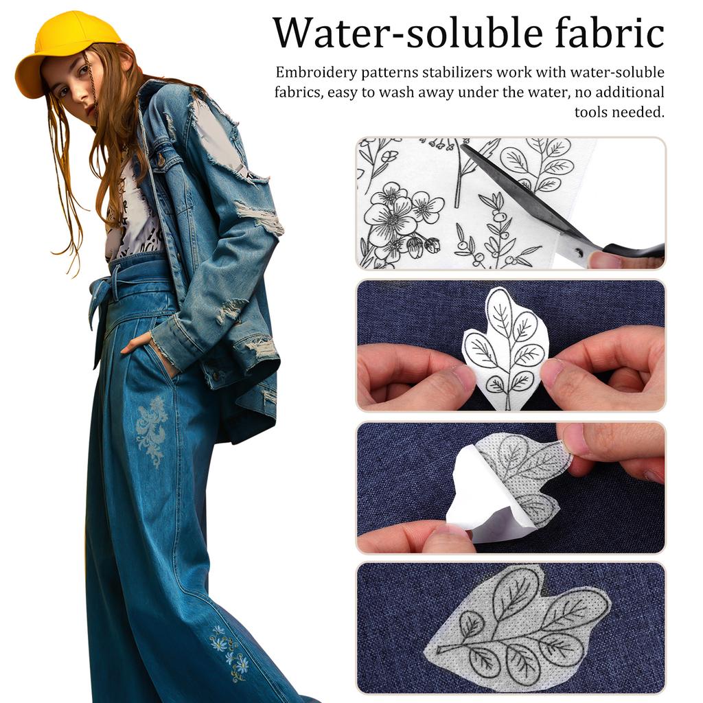 2 Blatt Wasserlösliche Stickmuster Schablonen Set Material Briefpapier Wasserlöslicher Vliesstoff Stabilisator