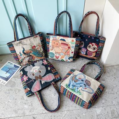 Elephant Owl Rabbit Bag Double Sided Jacquard Embroidered Cloth Bag Durable and Strong Work Handheld Women's Bag