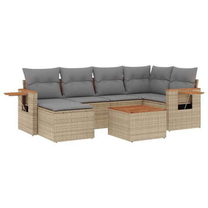VidaXL Salon de Jardin avec Coussins 7 pcs, Canapés de Terrasse, Ensemble de Meubles de Patio, Mobilier d'Extérieur, Beige 3259427