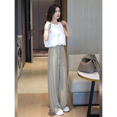 Korean-Style Women's Summer Two-Piece Set: Loose Sleeveless Ice Silk Top & Yamamoto Pants