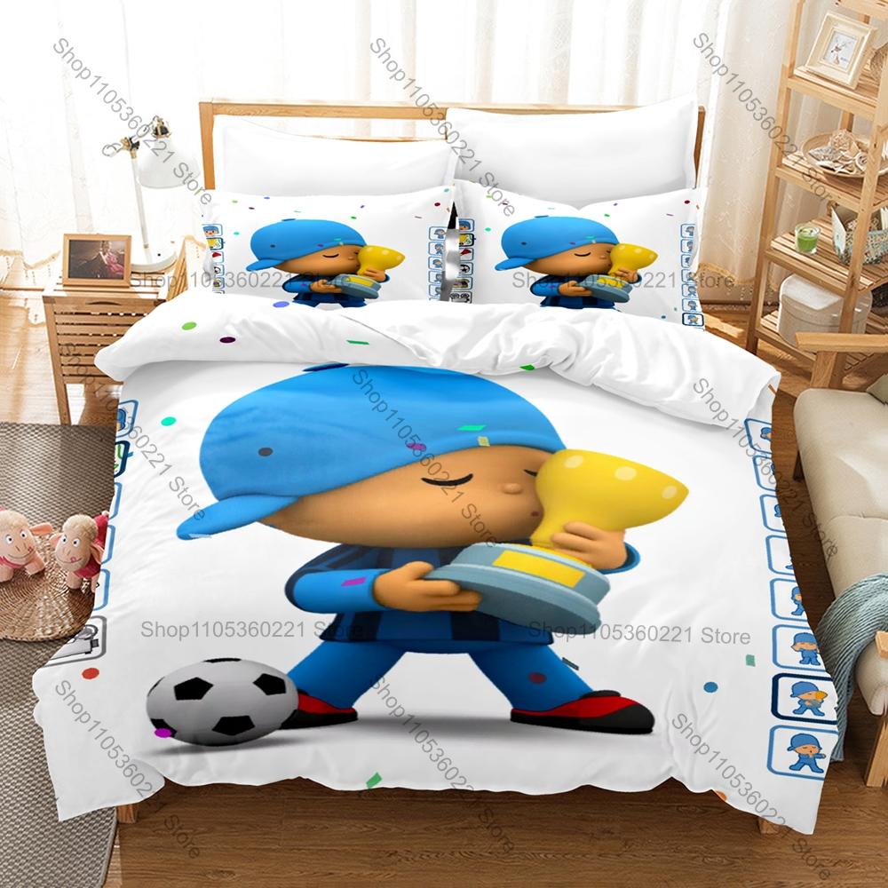 Kühl Weich Polyester Mikrofaser Let's Go Pocoyo Lern Cartoon Thema 3-teilige Bettwäsche 1 Bettbezug + 2 Kissenbezüge Ganzjahres