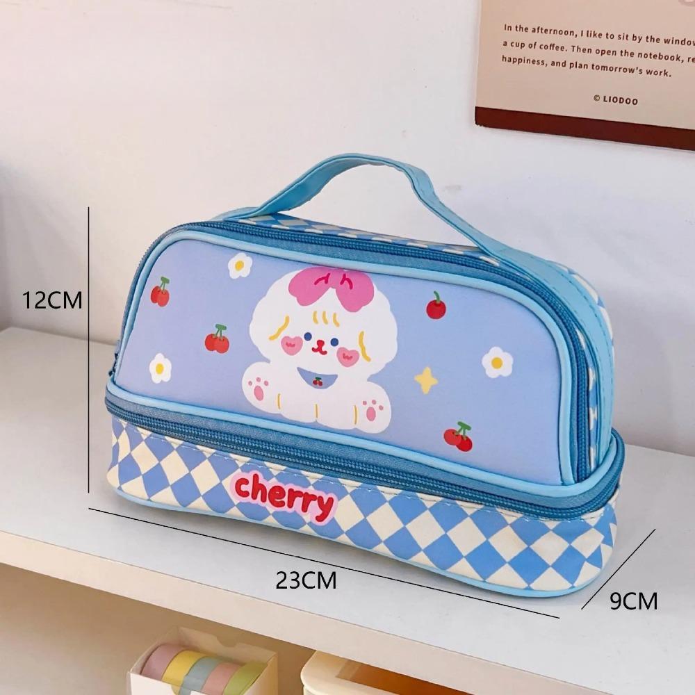 Cartoon Large Capacity Pen Bag Student Handheld Pen Bag Double Layer Storage Bag Cute And Simple Makeup Bag Stationery Box