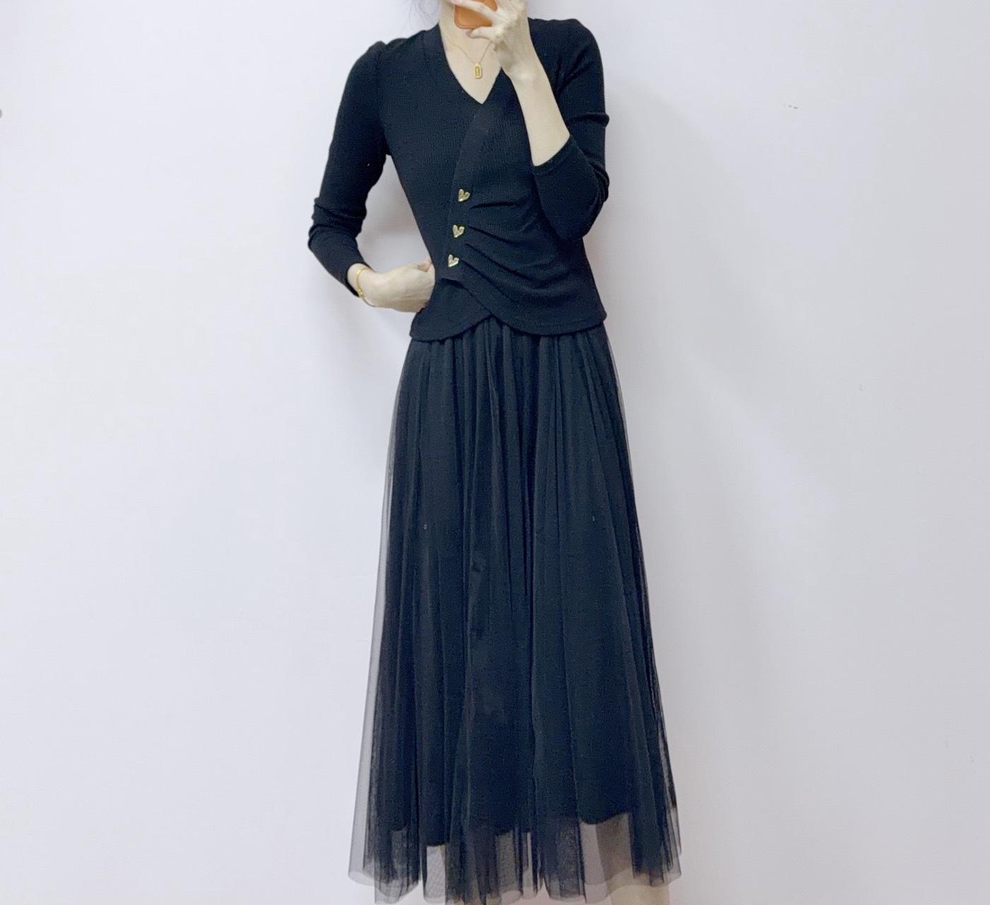 

2026 Early Spring Han Style Knit Top & Mesh Camisole Dress Set 2XL (approx. 135-145 lbs)