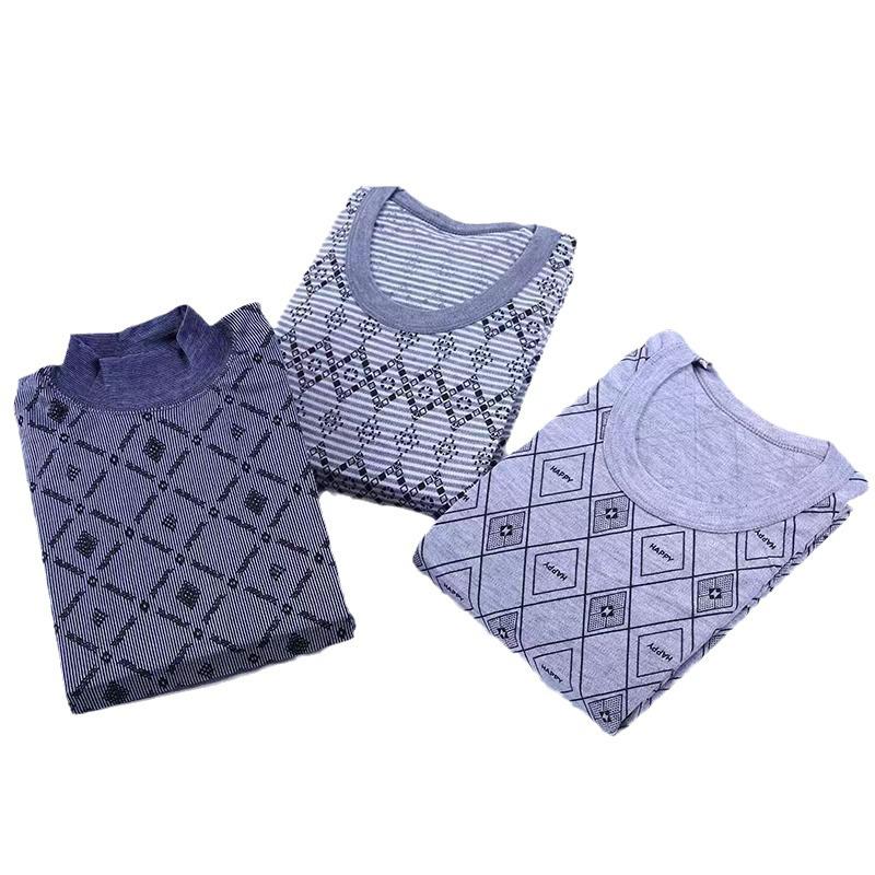 Men's Large Size Autumn Print Thermal Suit for Middle-Aged and Elderly: Loose Fit Outfit with Top and Bottom