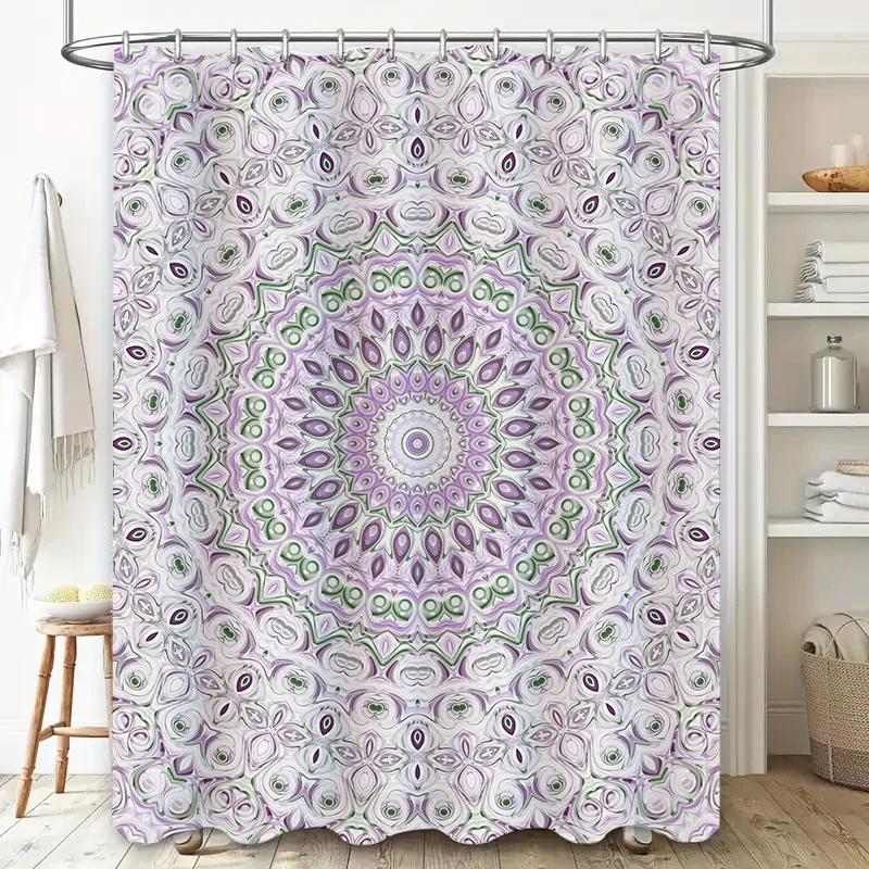 Purple Mandala Shower Curtain: Floral Bathtub Bathroom Decor for Home Waterproof Fabric Bath Linen Sets DIY Room Accessories Gre