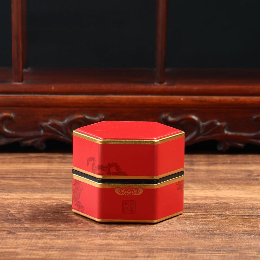Creative Hexagonal Tea Pot Tin Can Chinese Style Tinplate Tea Storage Tank Small Sealed Portable Box Empty Can Set Accessories