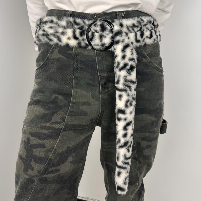 Plush Y2K Leopard Print Spicy Belts Stylish Women Faux Fur Waist Belt American Retro Street Style Deco Accessories