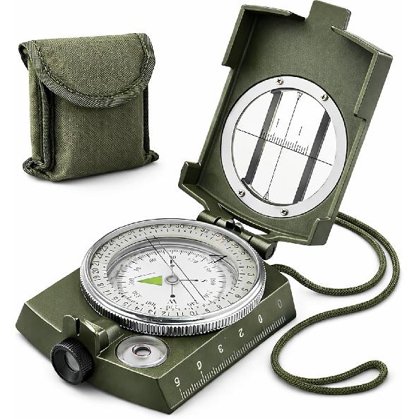 Military Lensatic Compass, Hiking Compass For Survival – Water-Resistant Outdoor Hiking Survival Direction Finder (Metal)