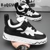 Designer Color Block Chunky Sneakers Women/Men Leather Lace-up Fashion Flat Platform Shoes Round Toe Comfortable Casual Sneakers