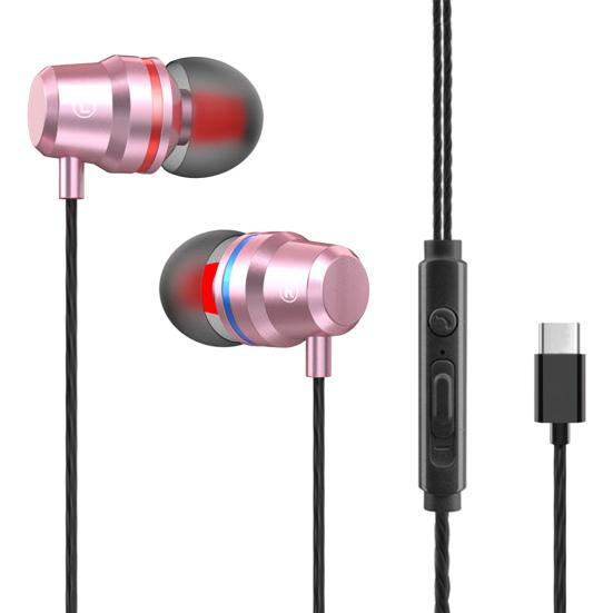 YT1 Wired Earbuds In-ear Heavy Bass Metal Type-C Wire Control Music Earphones for Gaming