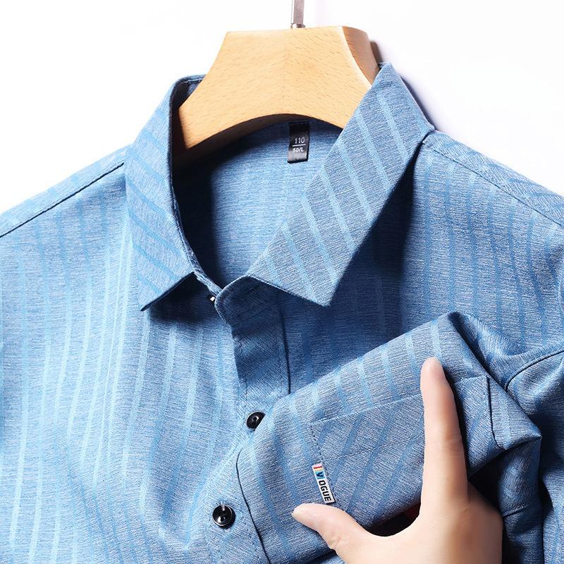 Smooth Anti-pilling Mulberry Silk Men's Long-sleeved Shirt Spring and Autumn New Striped Shirt No Ironing