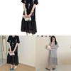 Summer Elegant Knit Dress With Puff Sleeve And Splicing For Casual Wear