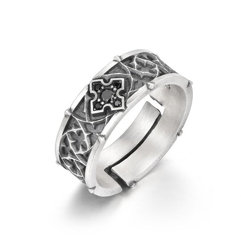 Adjustable Sterling Cross Flower Ring Men Women Vintage Geometric Minimalist Finger