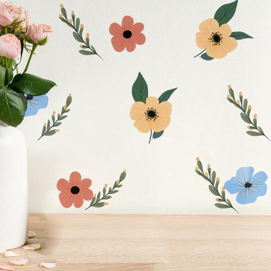 6 Stück bemalte florale Wandaufkleber, abnehmbar selbstklebend DIY wasserdichte Wandtattoos, repositionierbare Blätter Heimdeko für Schlafzimmer Wohnzimmer Kinder